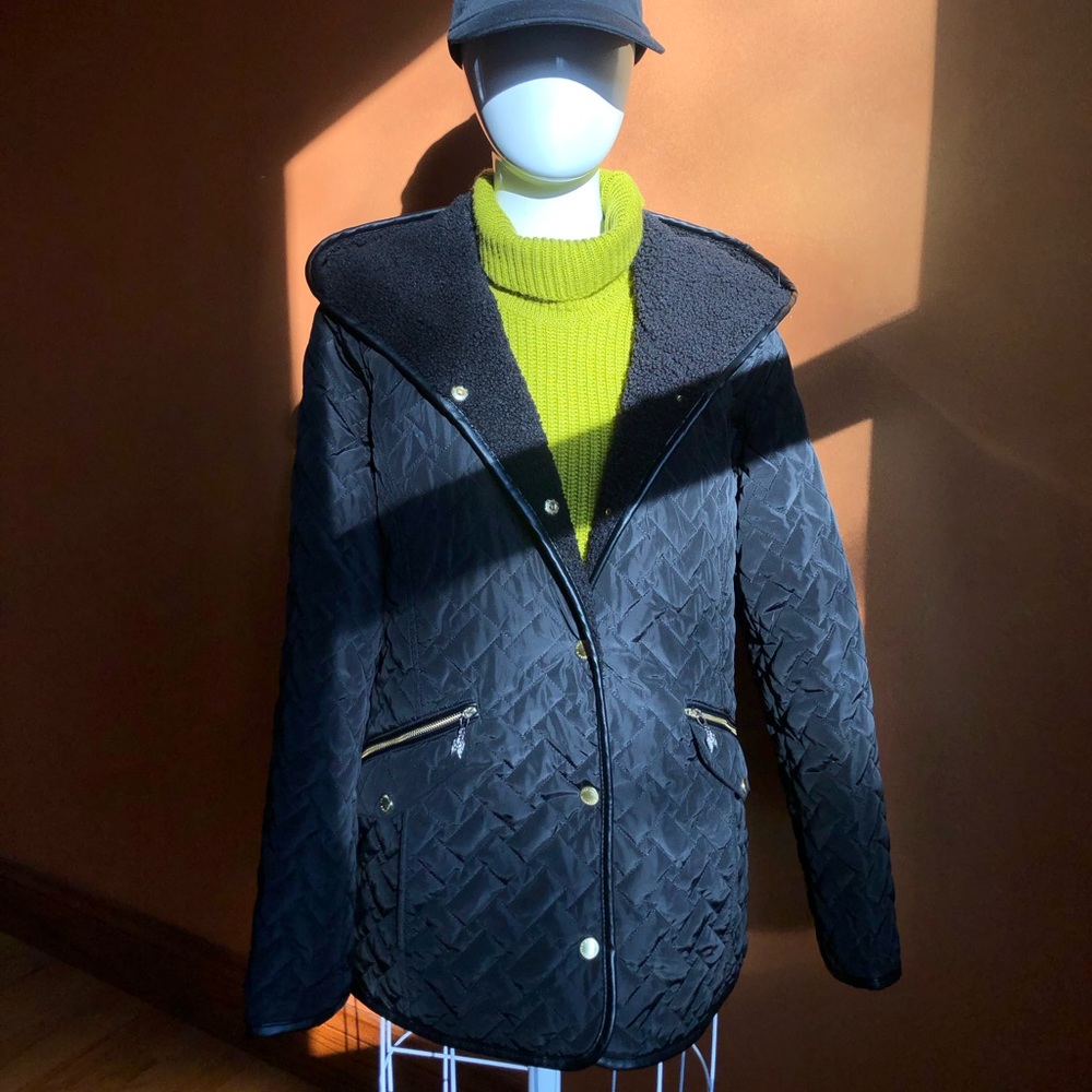 Cole Haan Quilted Faux Shearling Trimmed Coat